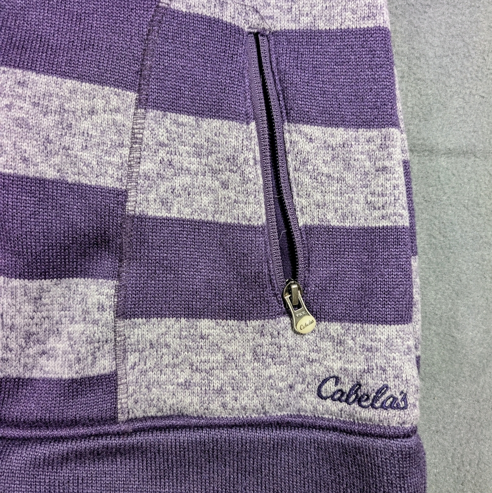 Cabela's hooded sweater jacket‎ zip up purple gray striped Large - Picture 2 of 9